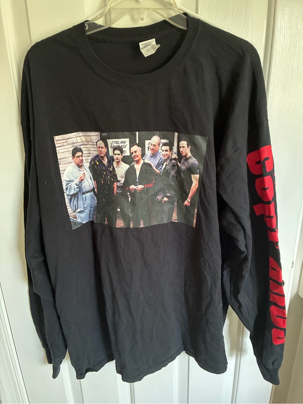 Sopranos Black Long-Sleeve Tee with Multicolor Front Photo & Red Sleeve Text 2XL